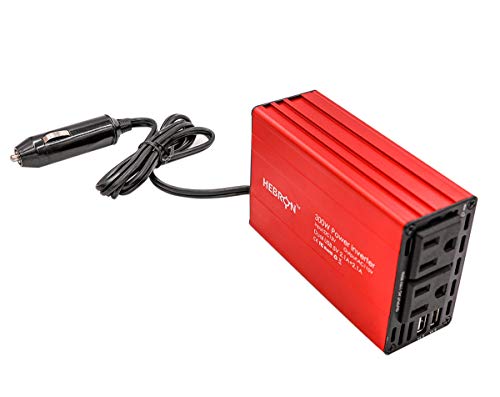 Hebron 300w Car Power Inverter – Portable 12V DC to 110V AC Charger – Cigarette Lighter Adapter – 2 USB Ports and 1 US AC Outlet