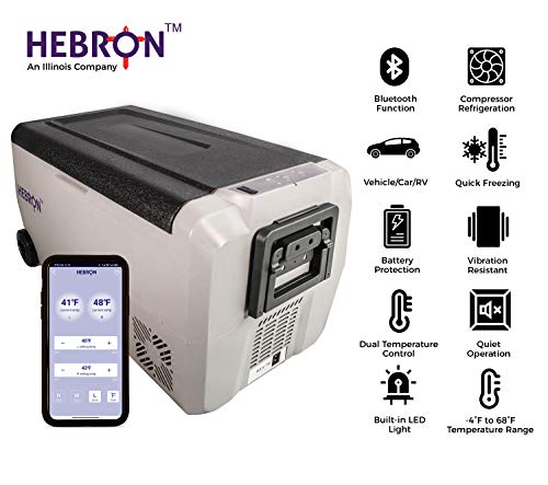 Hebron 33 Quart Dual Zone Portable Refrigerator/Freezer  - 12/24 Volt DC/ 110V AC for RV, Camper, Travel