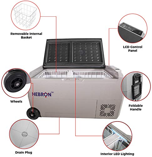 Hebron 33 Quart Dual Zone Portable Refrigerator/Freezer  - 12/24 Volt DC/ 110V AC for RV, Camper, Travel