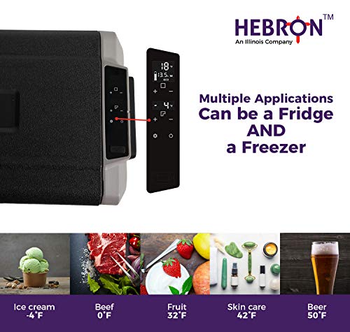 Hebron 33 Quart Dual Zone Portable Refrigerator/Freezer  - 12/24 Volt DC/ 110V AC for RV, Camper, Travel