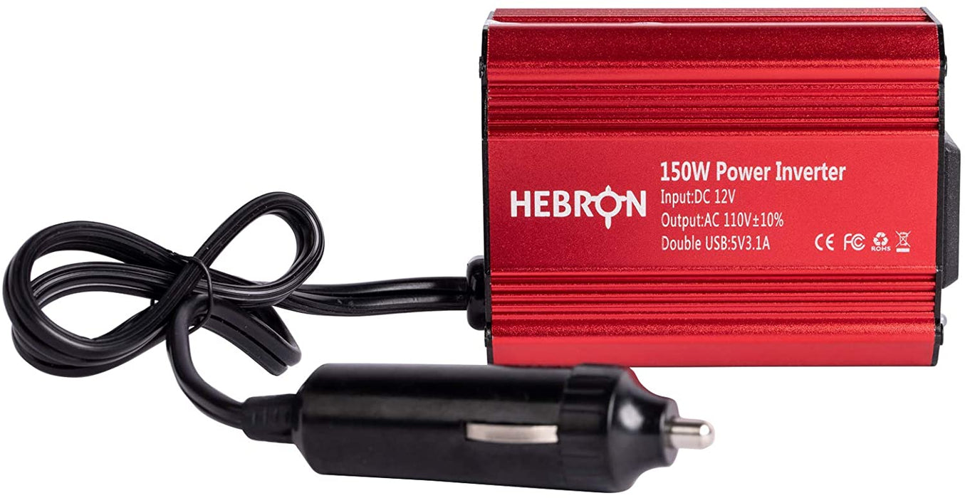 Hebron 300w Car Power Inverter – Portable 12V DC to 110V AC Charger – Cigarette Lighter Adapter – 2 USB Ports and 1 US AC Outlet