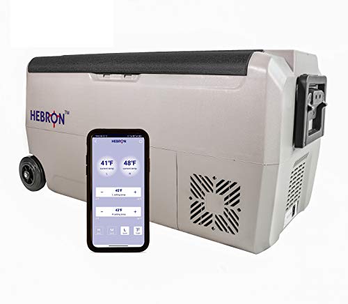 Hebron 33 Quart Dual Zone Portable Refrigerator/Freezer  - 12/24 Volt DC/ 110V AC for RV, Camper, Travel
